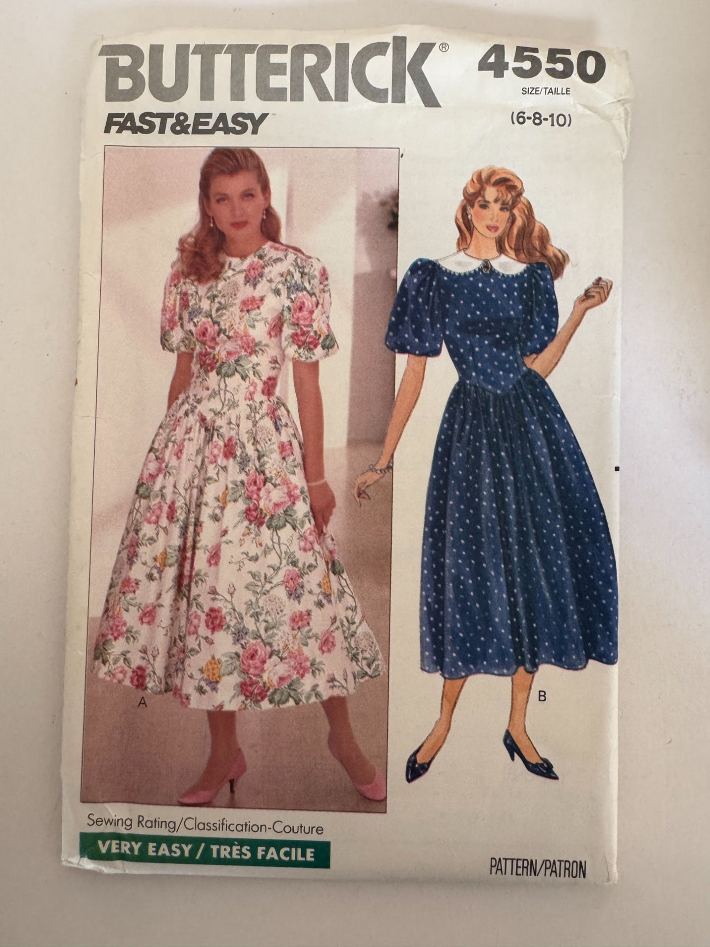 Butterick Sewing Pattern 4550 Dress Easy Back Zipper Dropped Waist Bodice 6 8 10