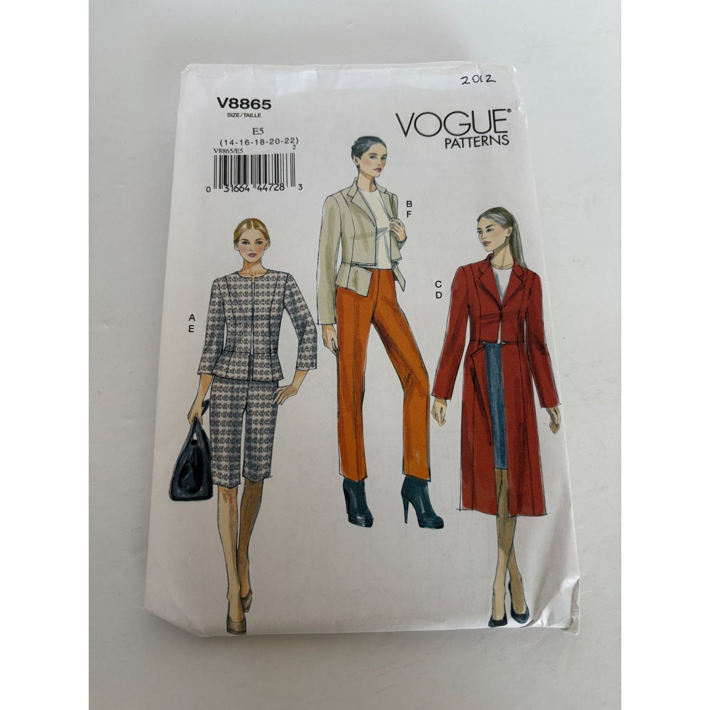 Vogue Sewing Pattern V8865 Jacket Skirt Pants Work Professional Easy 14-22 UC
