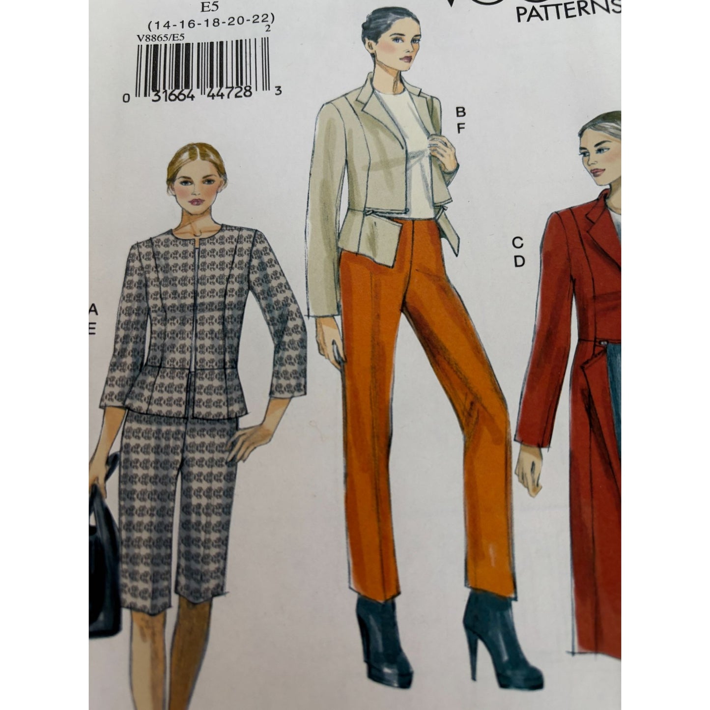 Vogue Sewing Pattern V8865 Jacket Skirt Pants Work Professional Easy 14-22 UC