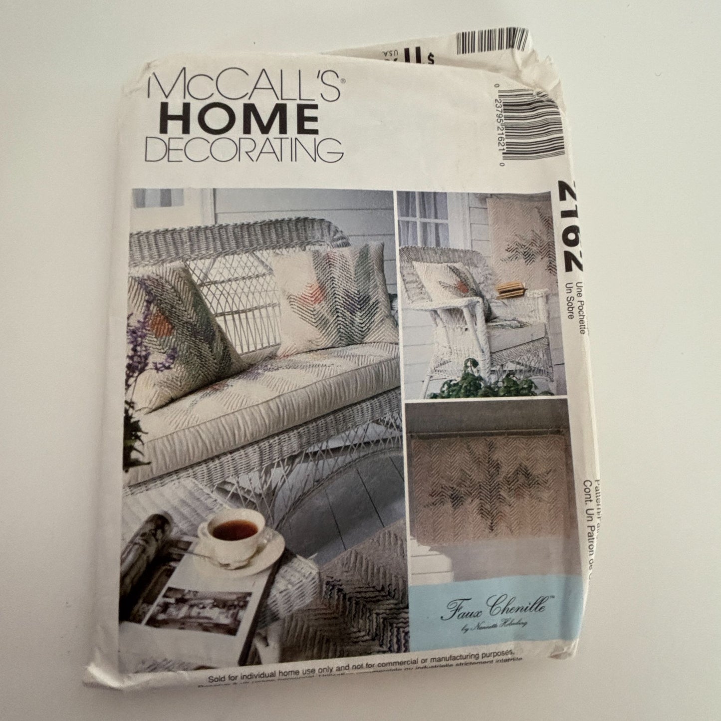 McCalls Home Decorating Sewing Pattern 2162 Faux Chenille Chair Cushion Home UC