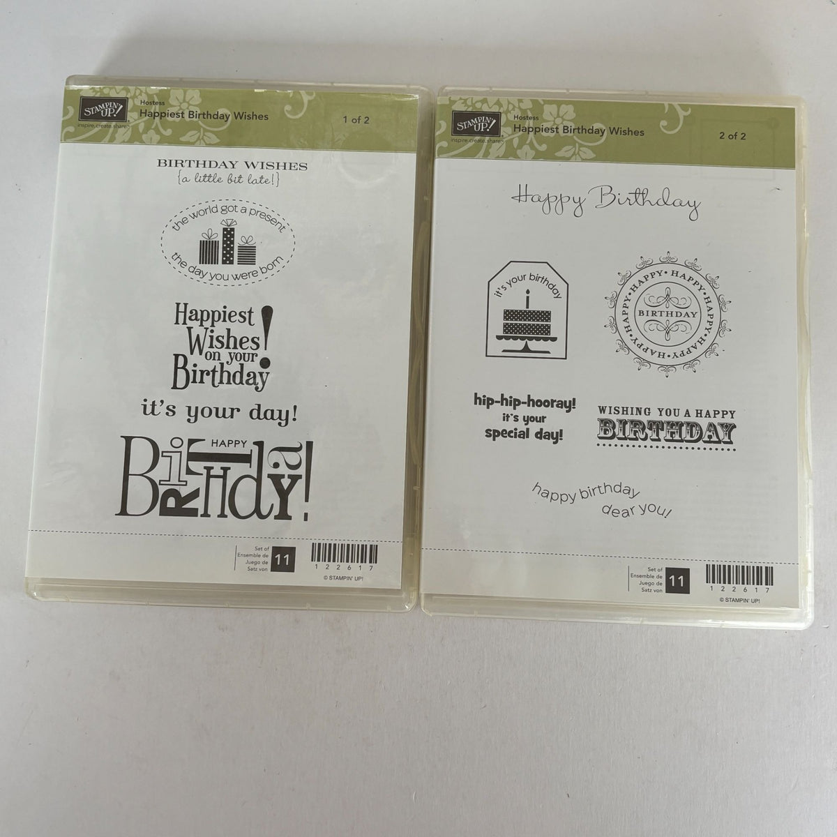 Stampin Up Rubber Cling Stamps Set Happiest Birthday Wishes Gift Tag Cardmaking Cake Sentiment