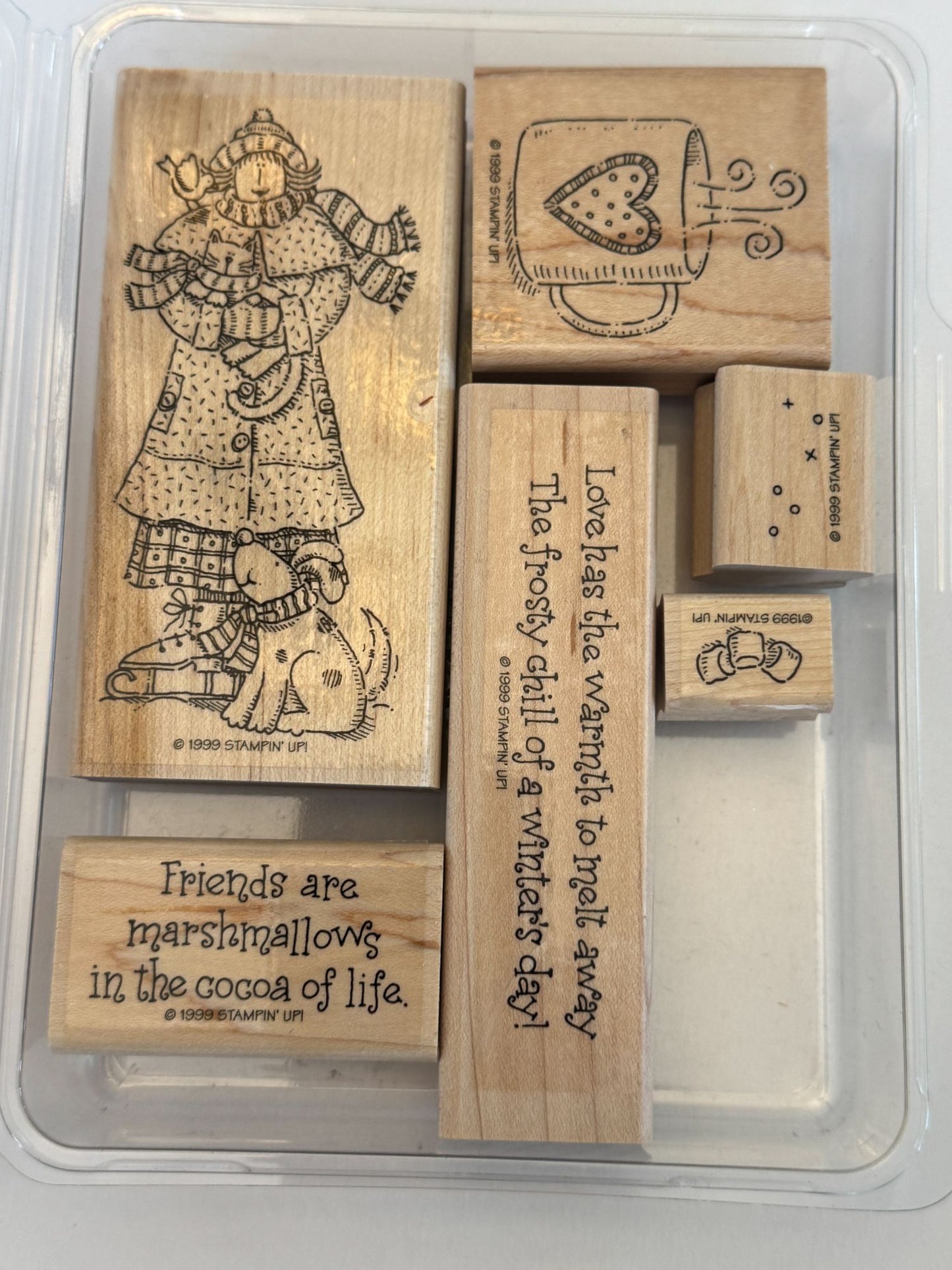 Stampin Up Rubber Stamp Set Winter Wilma Dog Cat Coffee Cocoa Snow Marshmallow