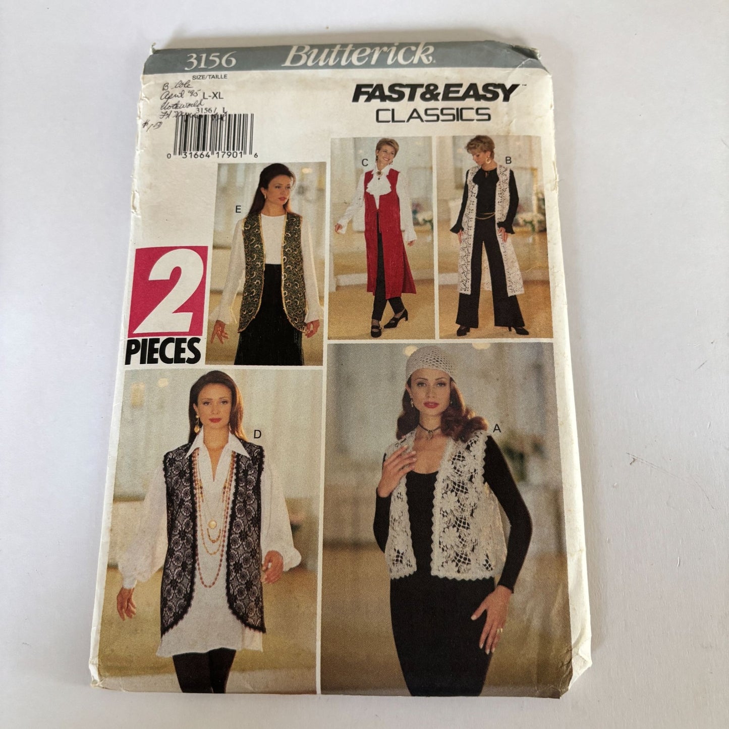 Butterick Sewing Pattern 3156 Long Vest Duster L-XL Boho 90s Fashion Vtg 1993 UC