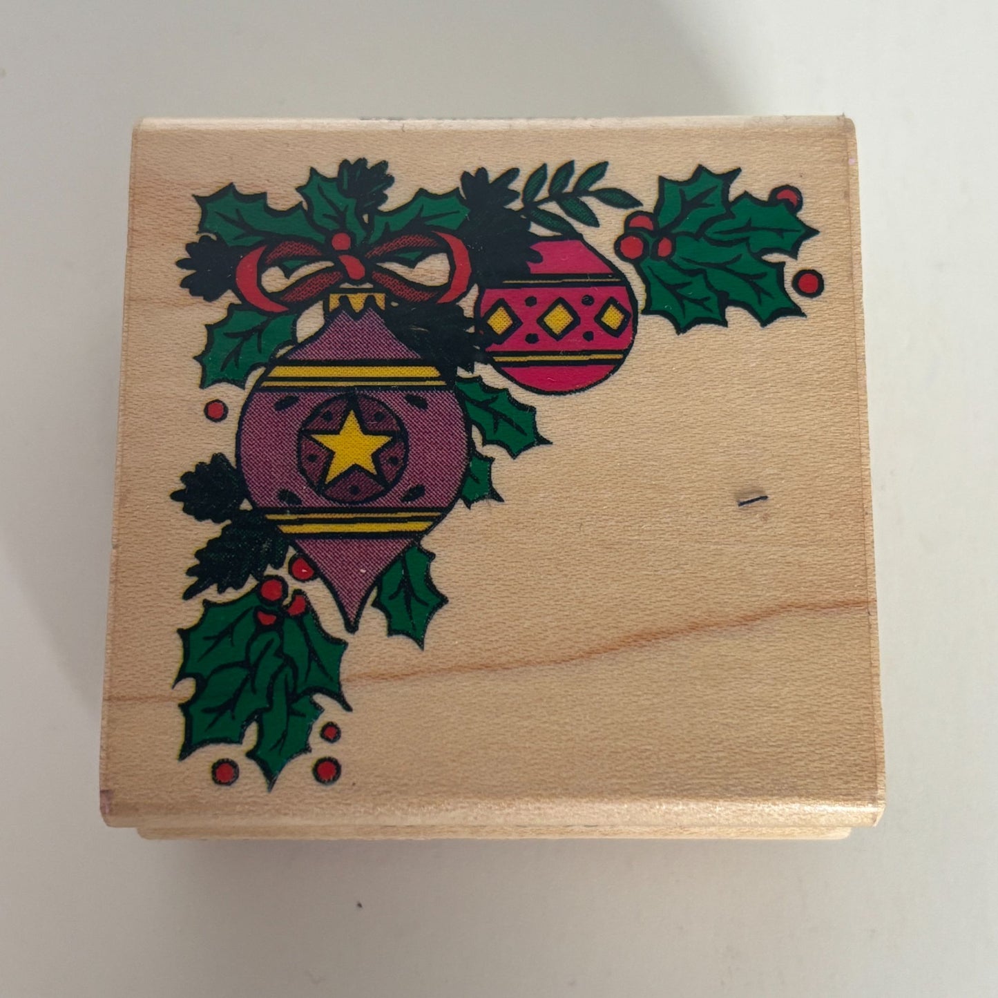 Inkadinkado Rubber Stamp Christmas Ornament Corner Holly Berries Berry Holidays
