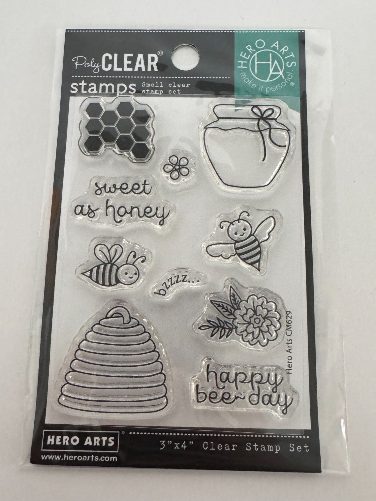 Hero Arts Clear Stamp Set Bee Honey Pot Beehive Sweet Honeycomb Small 3 x 4 Inch