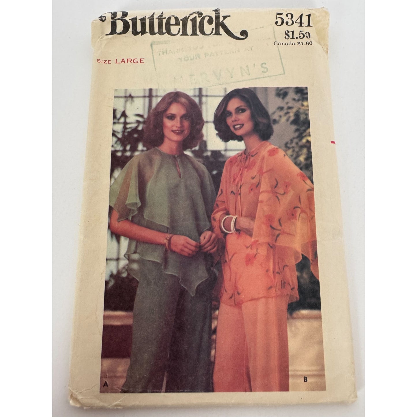 Butterick Sewing Pattern 5341Blouse Capelet and Butterfly Sleeves 1978 Large UC