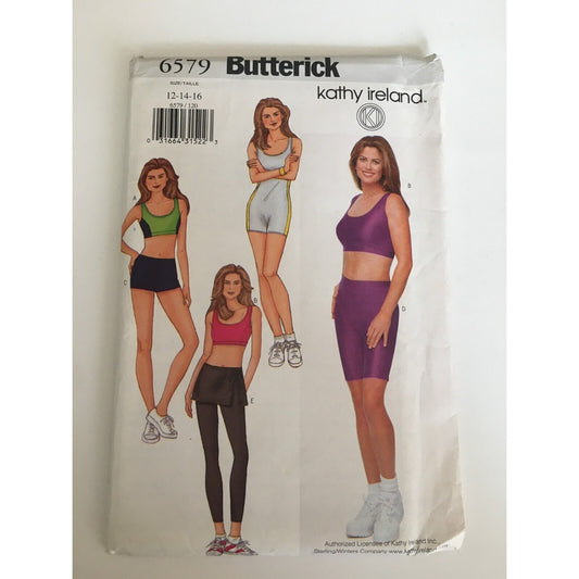 Butterick Sewing Pattern 6579 Kathy Ireland Unitard Top Skirt Shorts 12-16 Uncut