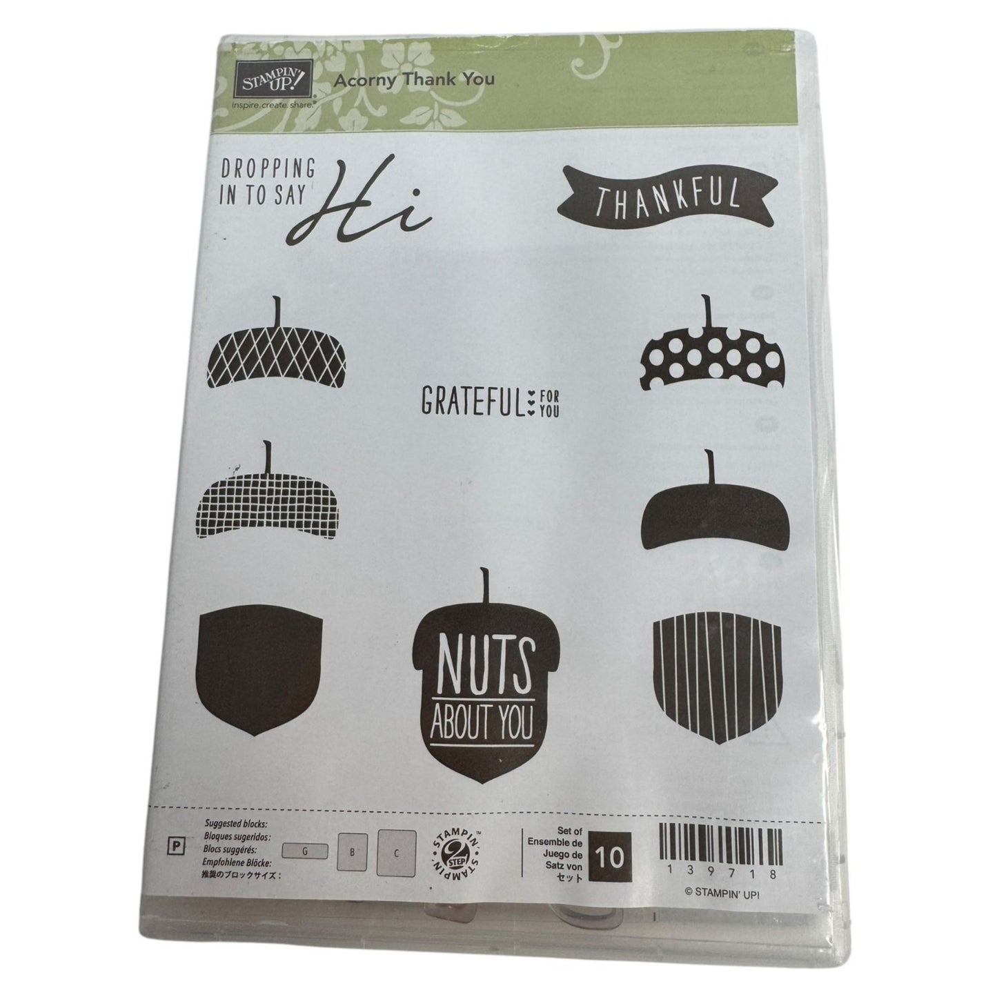 Stampin Up Acrylic Cling Stamp Set Acorny Thank You Acorn Nuts about You Words