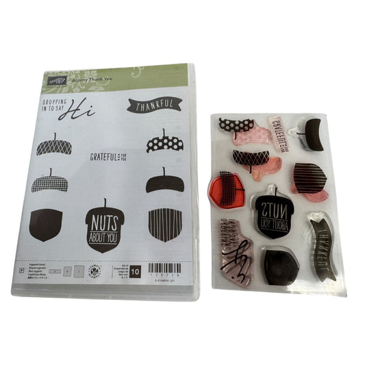 Stampin Up Acrylic Cling Stamp Set Acorny Thank You Acorn Nuts about You Words