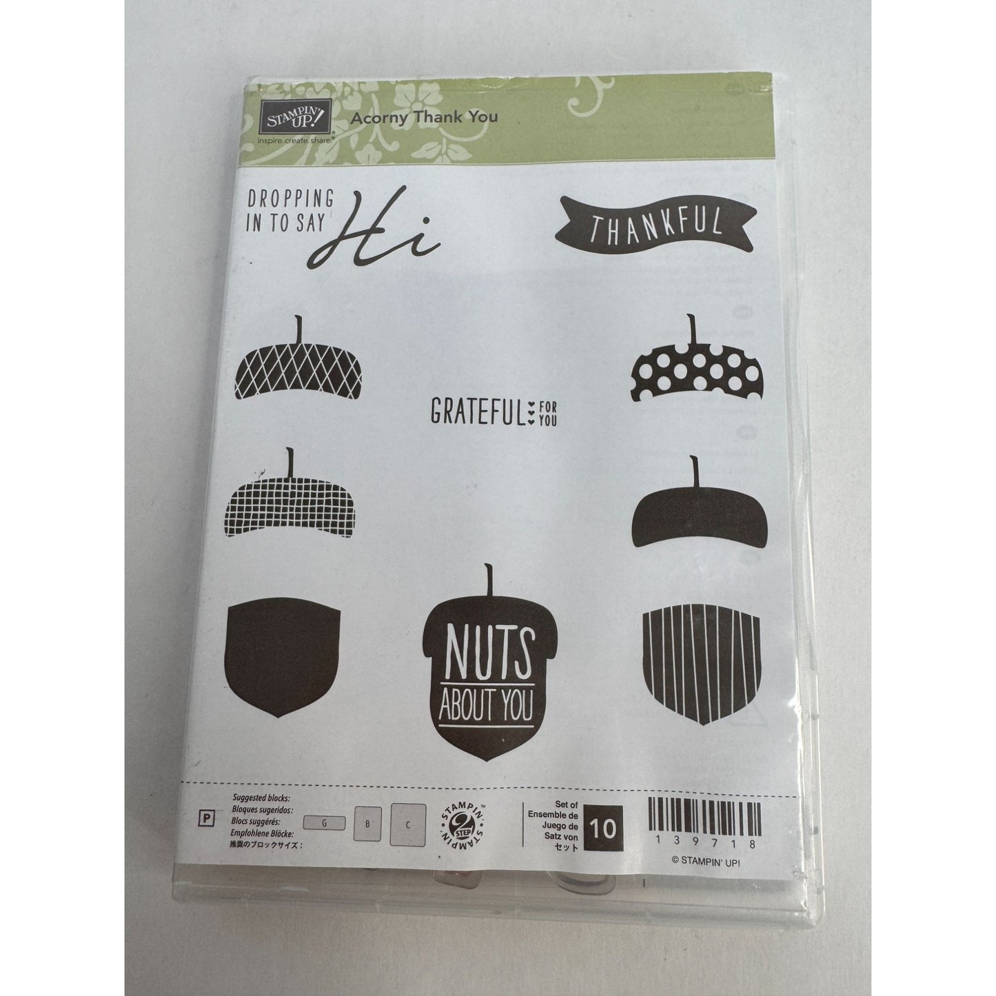 Stampin Up Acrylic Cling Stamp Set Acorny Thank You Acorn Nuts about You Words