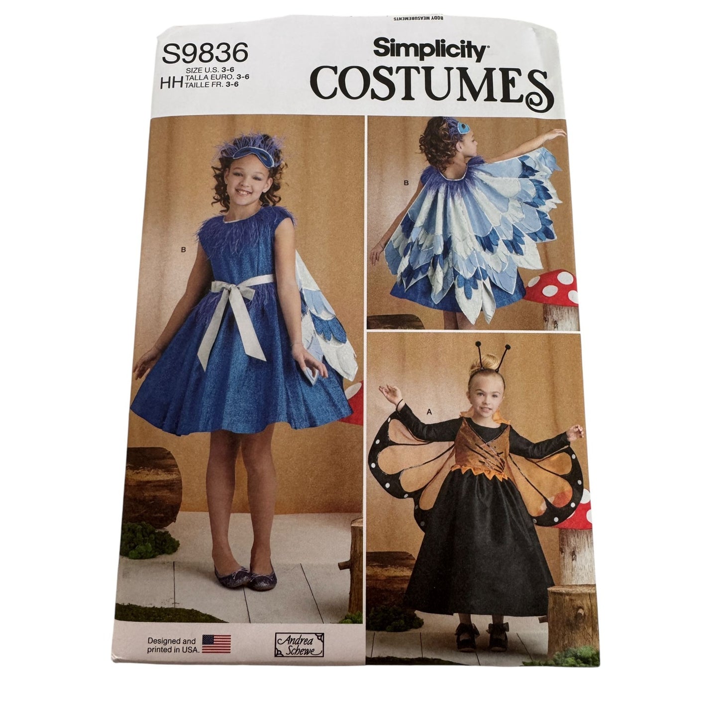 Simplicity Sewing Pattern S9836 Girls Butterfly Bird Halloween Costumes 3-6 UC