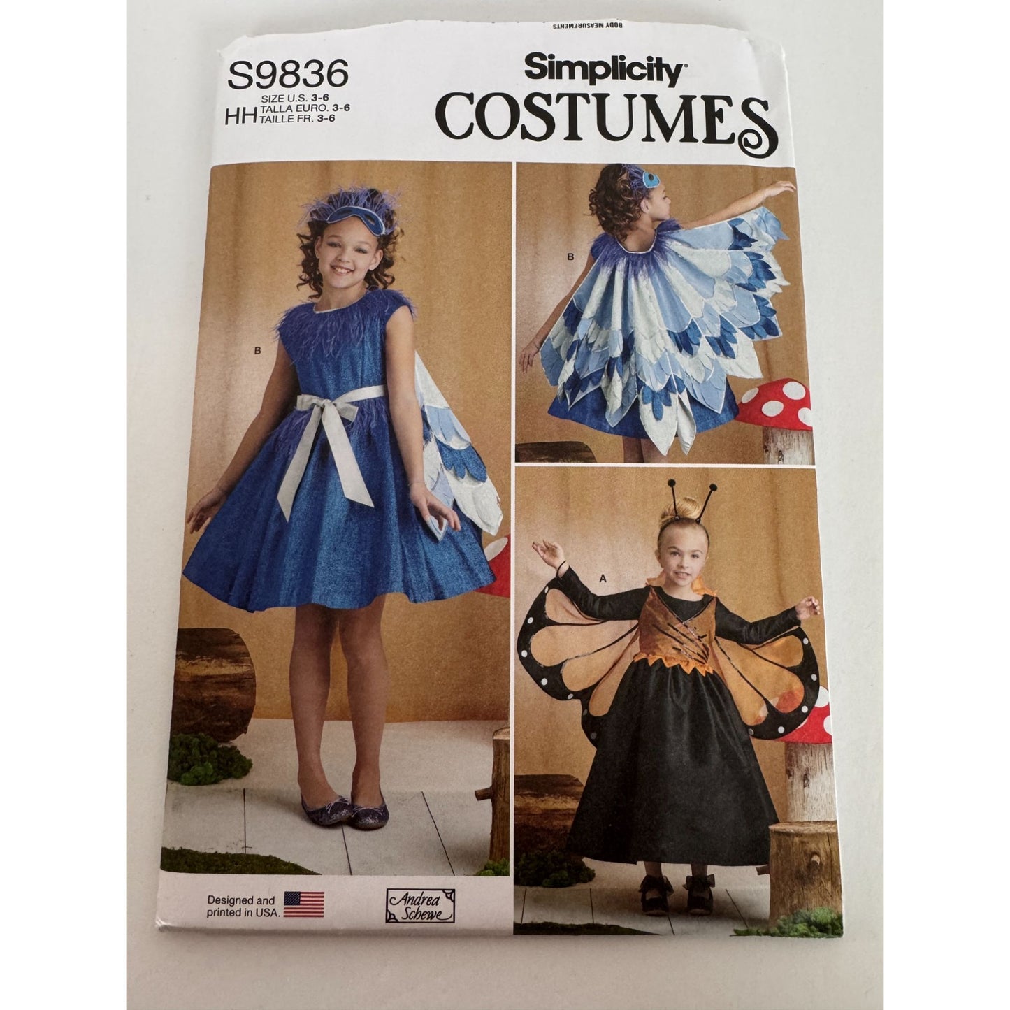 Simplicity Sewing Pattern S9836 Girls Butterfly Bird Halloween Costumes 3-6 UC