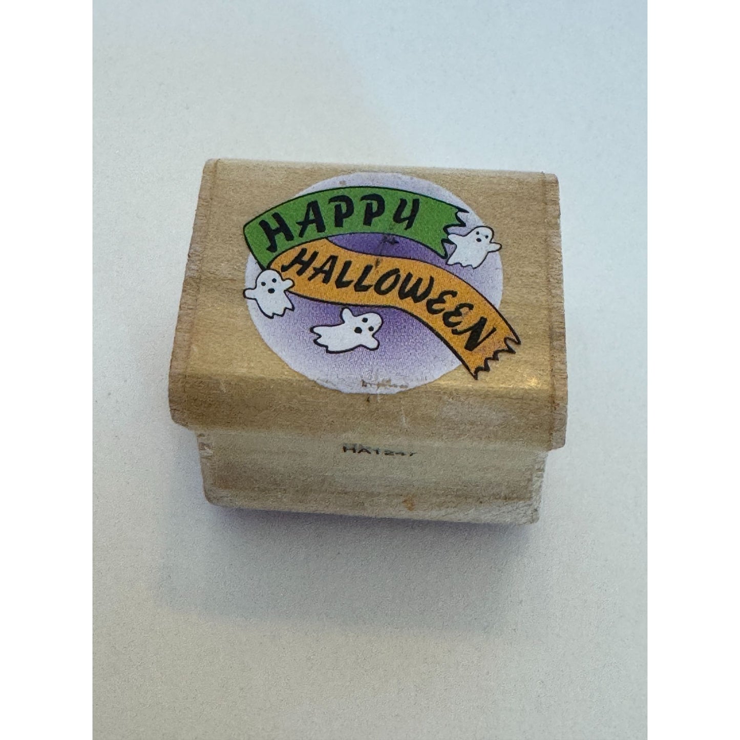 Noteworthy Rubber Stamp Happy Halloween Card Making Ghosts Circle Small Fall