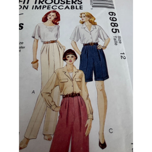 McCalls Sewing Pattern 6985 Perfect Fit Trousers Shorts Pants Palmer Work 12 UC