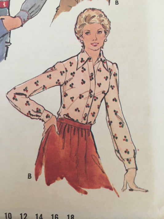 Butterick Sewing Pattern 3839 Western Button Shirt Vintage 1970s Bust 32.5 10 UC
