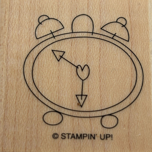 Stampin Up Wood Rubber Stamp Alarm Clock Heart Wake Up Time Birthday Card Making