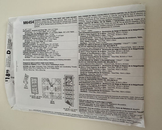 McCalls Crafts Sewing Pattern M6454 Snowman Stocking Table Runner Tree Skirt UC