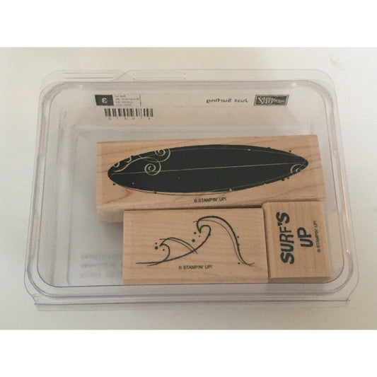 Stampin Up Rubber Stamp Just Surfing Wave Surfboard Ocean Beach Rare Retired