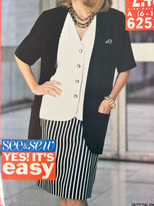 Butterick Sewing Pattern 6252 Jacket Top Skirt 90s Career Suit Easy 6-14 Uncut