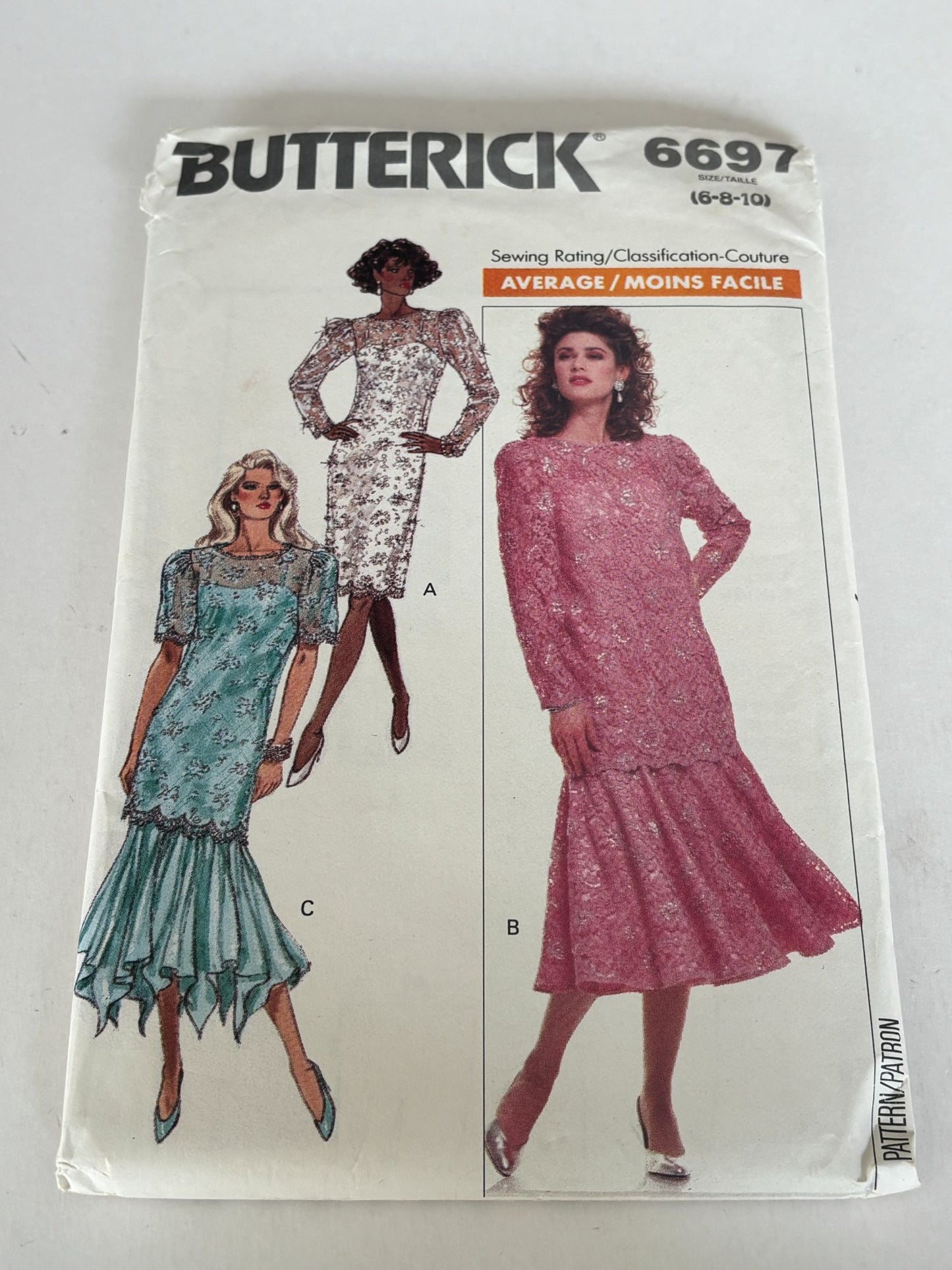Butterick Sewing Pattern 6697 80s Dress Tunic Vintage Lace Flounce 6 8 10 Uncut