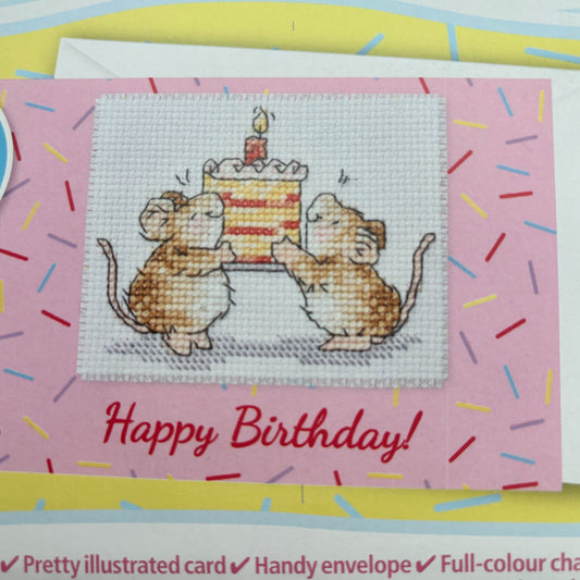 The World of Cross Stitching Cross Stitch Birthday Card Kit Cute Celebration Mouse Mice Margaret Sherry