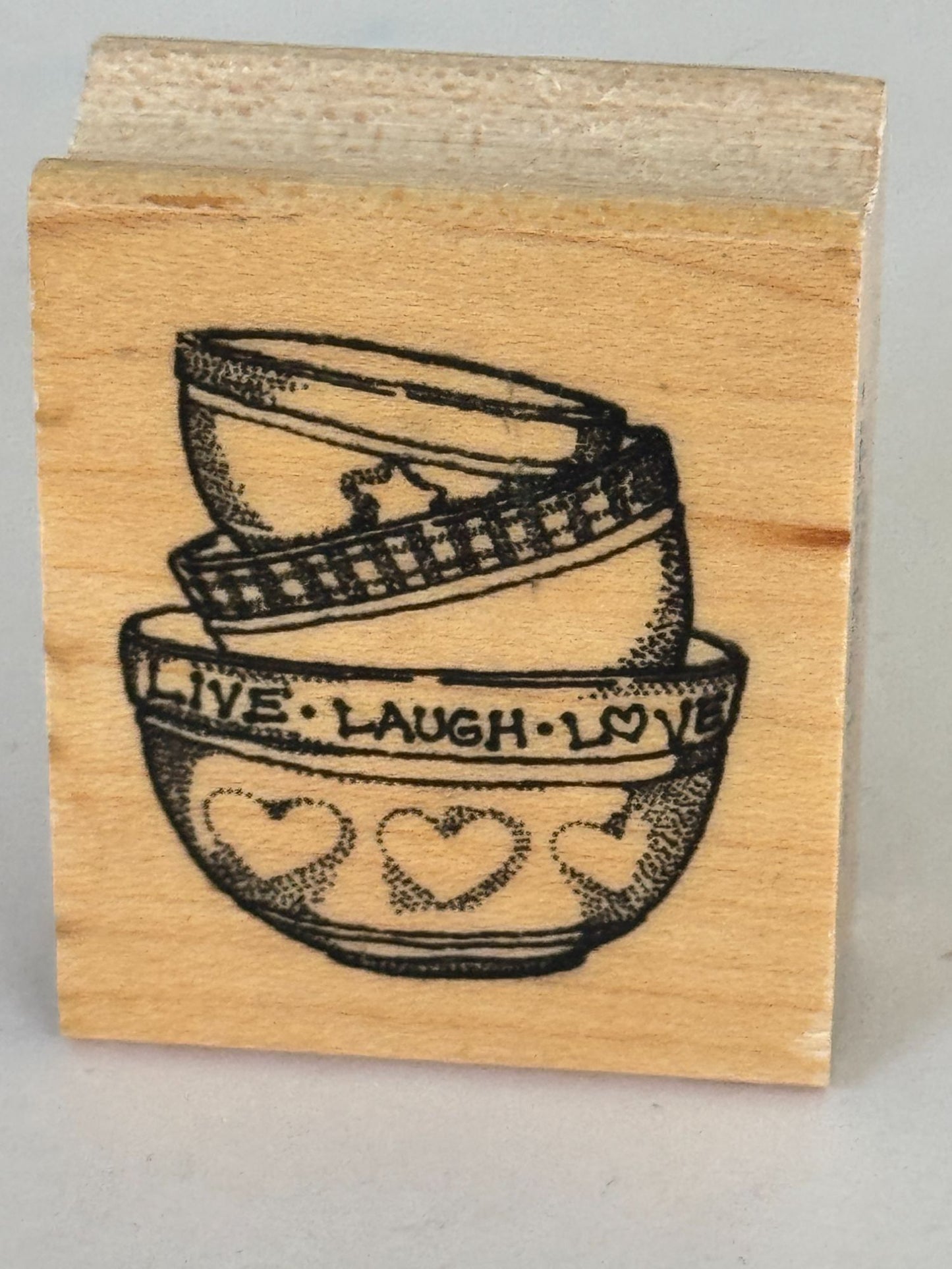 Great Impressions Rubber Stamp Stacked Bowls Live Laugh Love Baking Cooking Wood