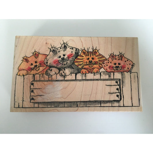 Stampassions Rubber Stamp Banner Kats Cats Wood Fence Animals Pet Card Making