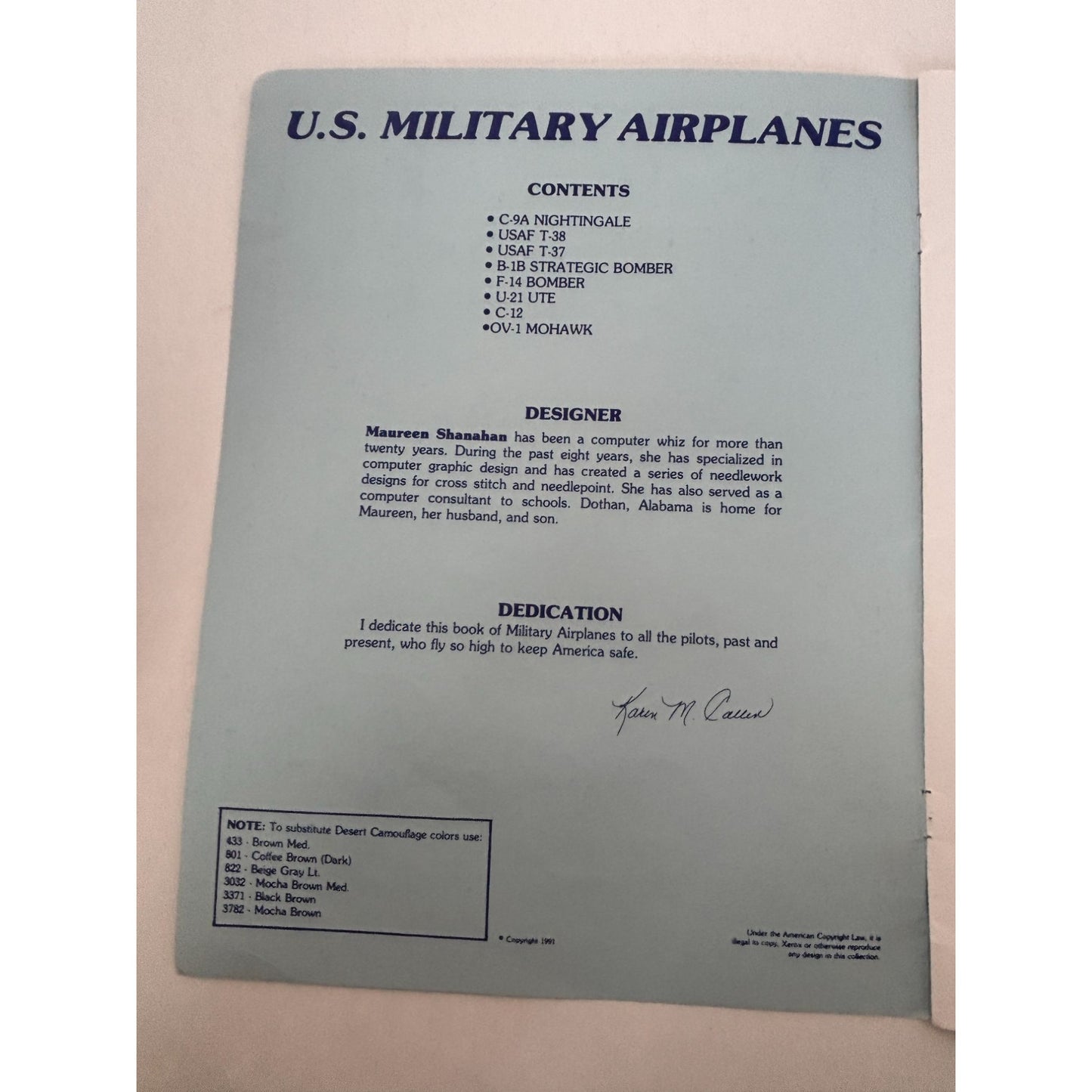 Alabama Needle Arts Cross Stitch Patterns U.S. Military Airplanes Air Force USAF