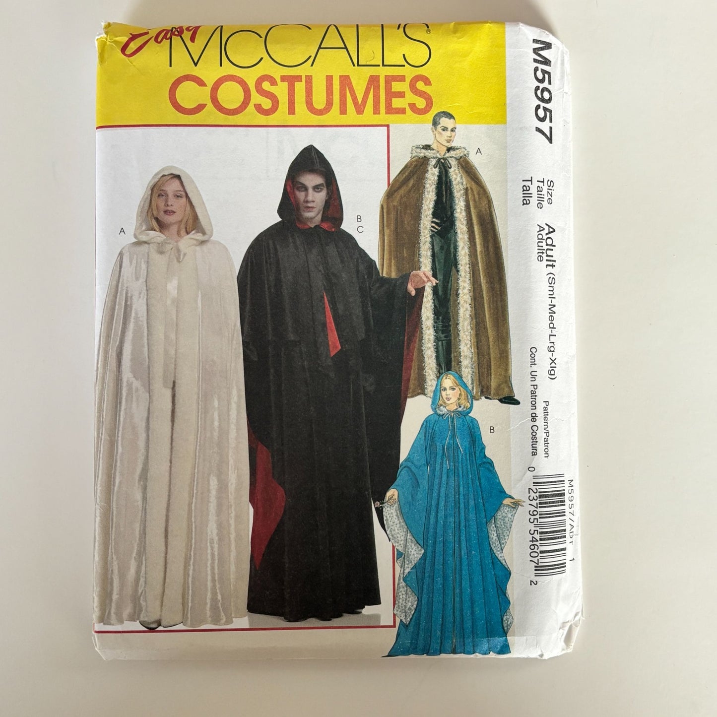 McCalls Sewing Pattern M5957 Adult Easy Halloween Costume Cloak Cape Cosplay Renaissance S-XL Uncut