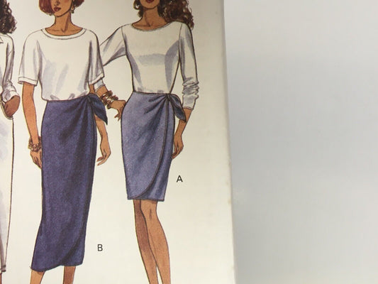 Butterick Sewing Pattern 6596 Wrap Skirt Minimalist Modest Work 1990s 6 8 10 UC
