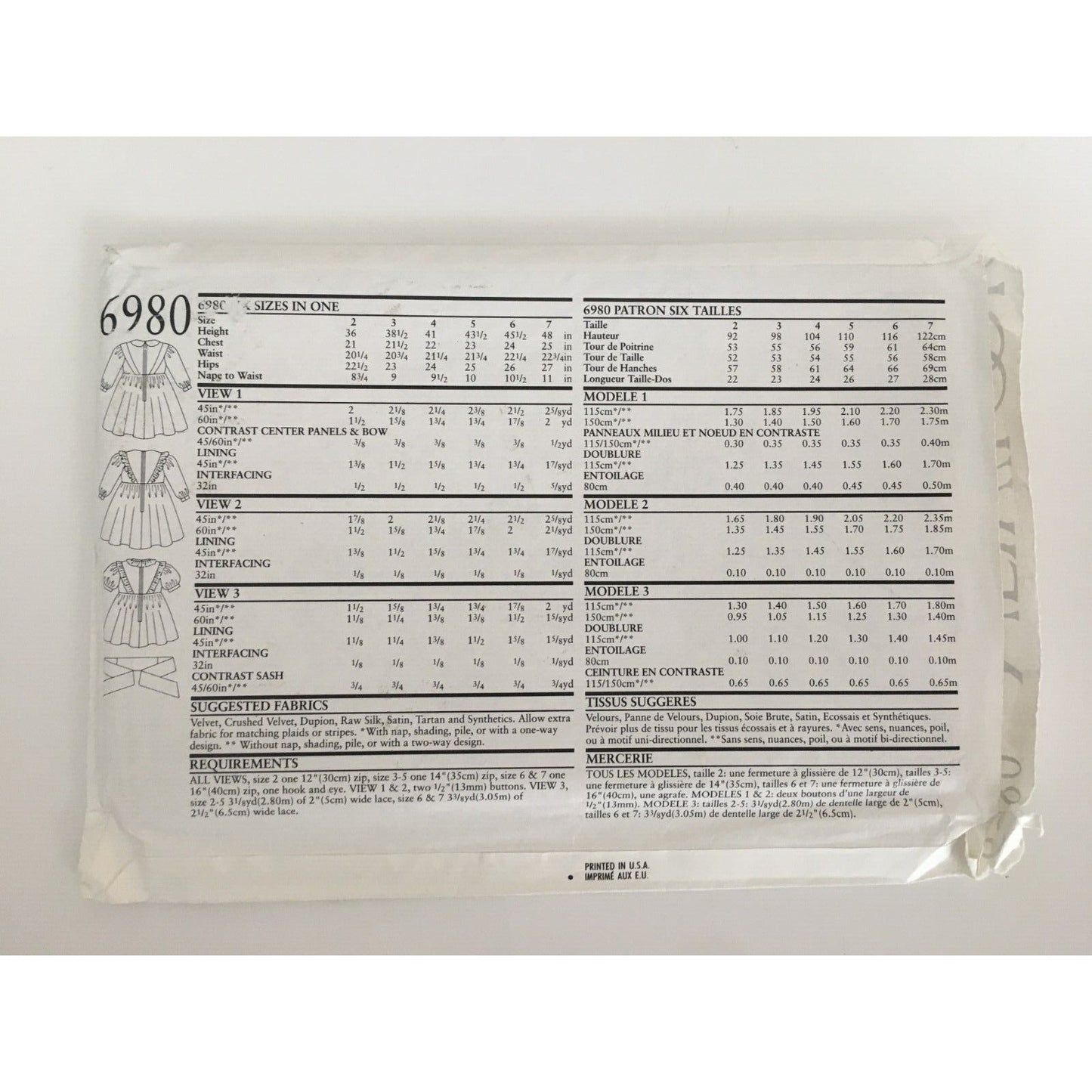 New Look 6980 Sewing Pattern Little Girls Fancy Party Holiday Dress Sz 2-7 UC