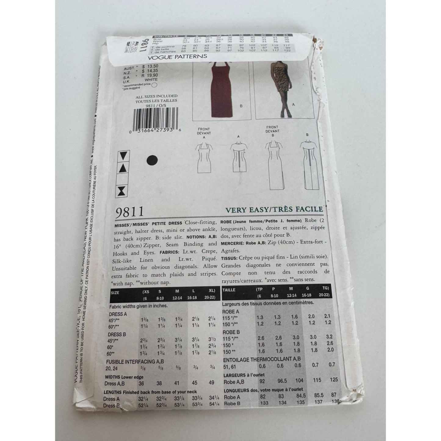 Vogue Elements Sewing Pattern 9811 Misses Halter Sheath Dress Very Easy 6-22 UC