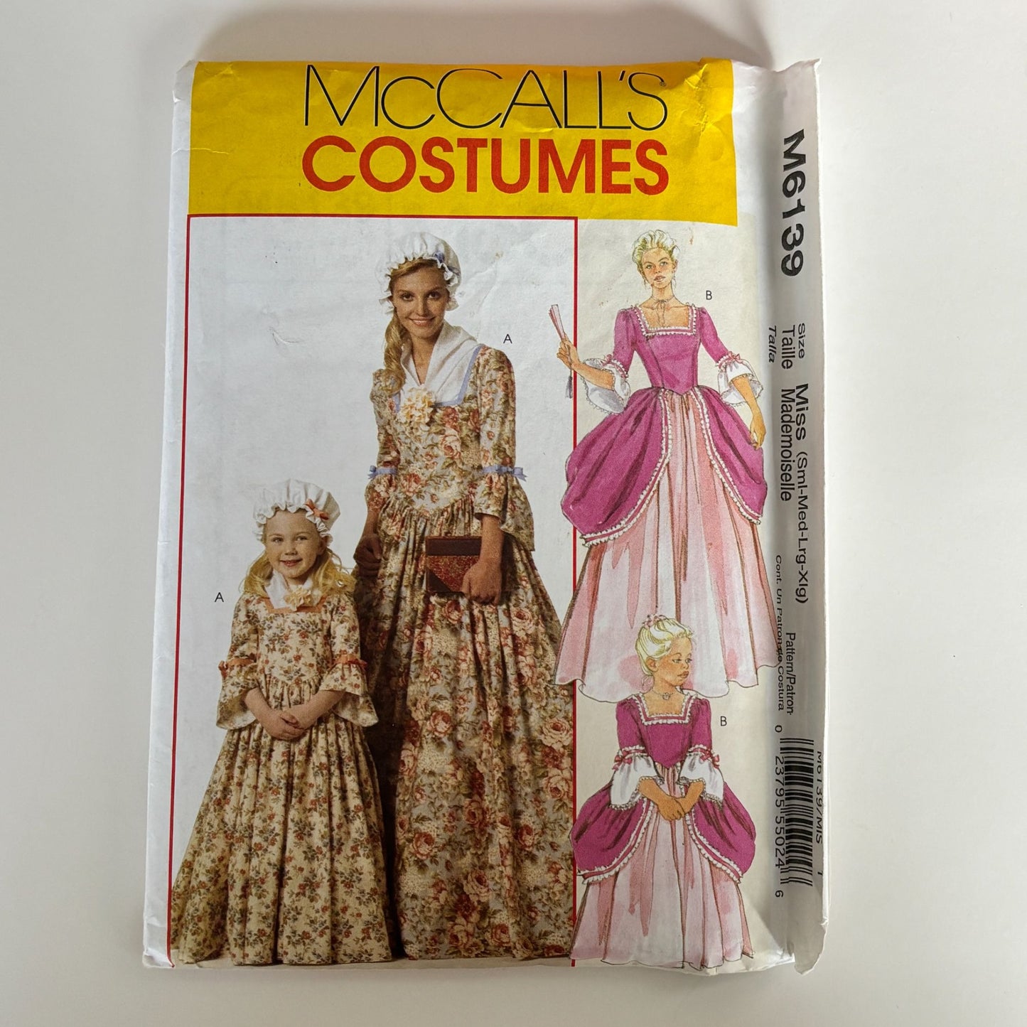 McCalls Sewing Pattern M6139 Colonial Dress Historical Costume 8-22 Uncut Bonnet American History