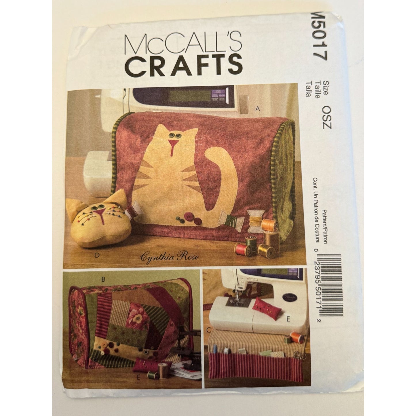 McCalls Pattern M5017 Sewing Machine Cover Craft Room Decor Organizer Cat Uncut