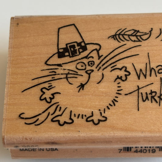 Stampendous Rubber Stamp Fluffles Cat Ate What Turkey Thanksgiving Funny Words