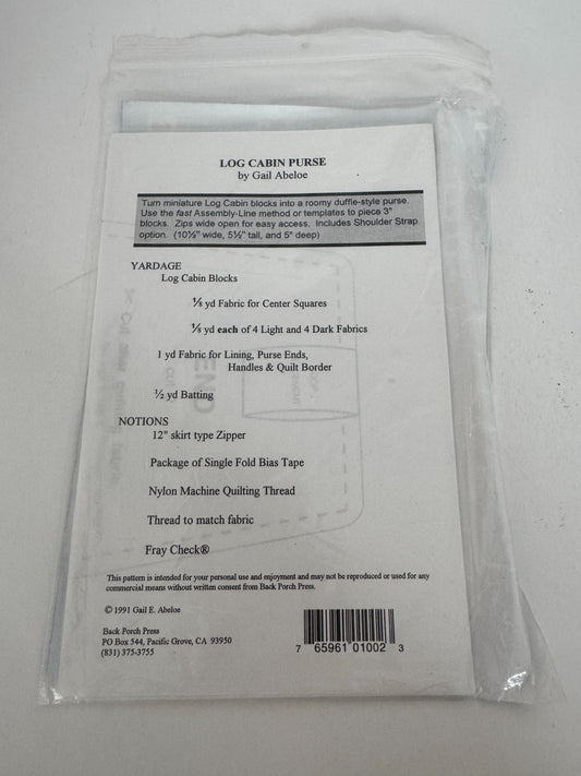 Back Porch Press Quilting Pattern Log Cabin Purse Duffle Style Quilted Bag Craft