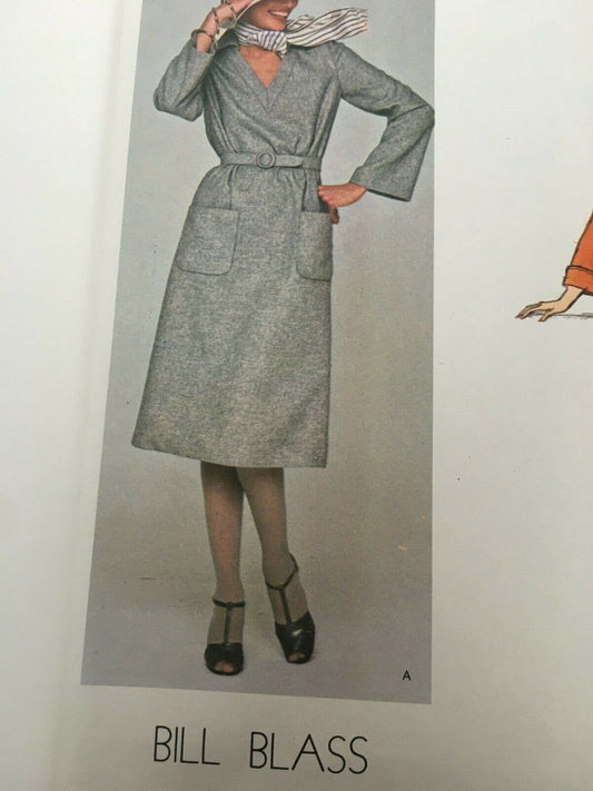 Vogue Sewing Pattern 1276 Bill Blass Designer Midi Dress Vintage 70s Size 10 Uncut