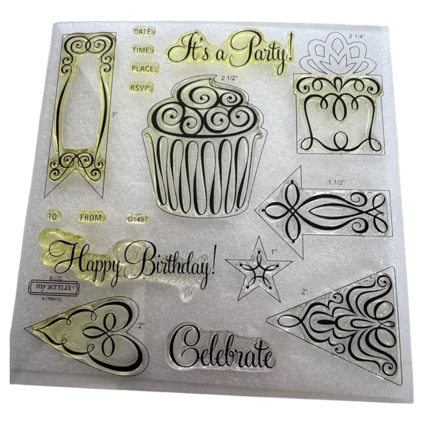 CTMH My Acrylix Acrylic Stamp Set Its a party Birthday Cupcake Invitation RSVP