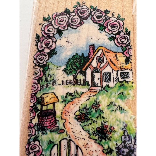 Stampendous Rubber Stamp Cottage Path House English Garden Fence Flower Arch