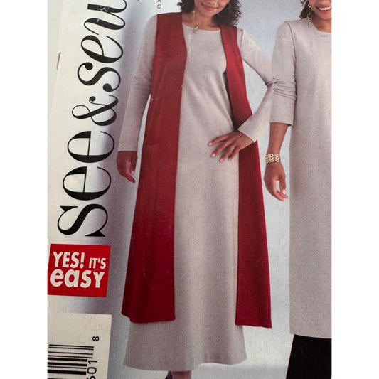 Butterick See and Sew Sewing Pattern B4270 Vest Tunic Dress Pants XS S M 6-14 UC