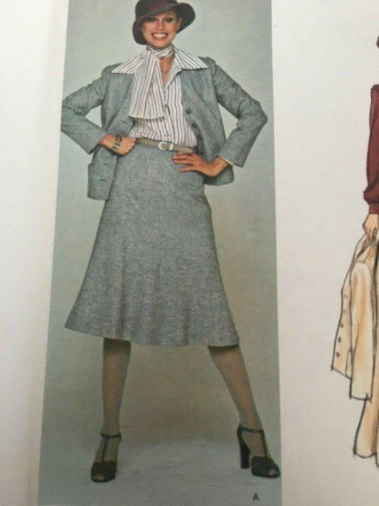 Vogue Sewing Pattern 1277 Designer Bill Blass Jacket Skirt Blouse Scarf 70s 8 Uncut