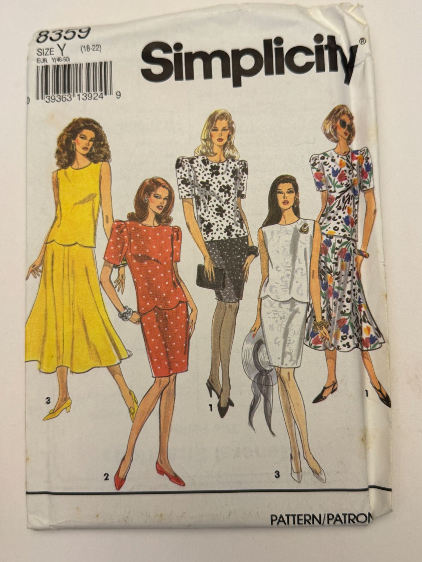 Simplicity Sewing Pattern 8359 Misses Slim or Flared Skirt Top Size 18 20 22 UC