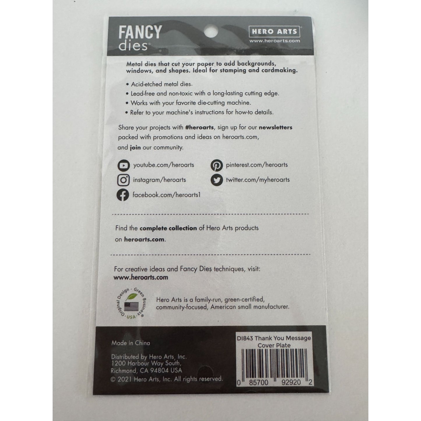 Hero Arts Fancy Dies Thank You Message Cover Plate Words Metal Die Set Cardmaking Crafting