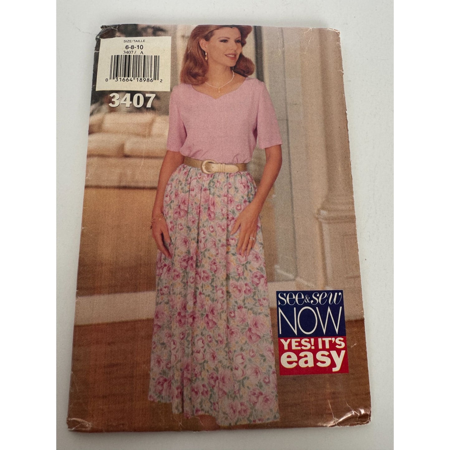 Butterick Sewing Pattern 3407 Top Skirt Slip Outfit 6 8 10 Vintage Easy Uncut