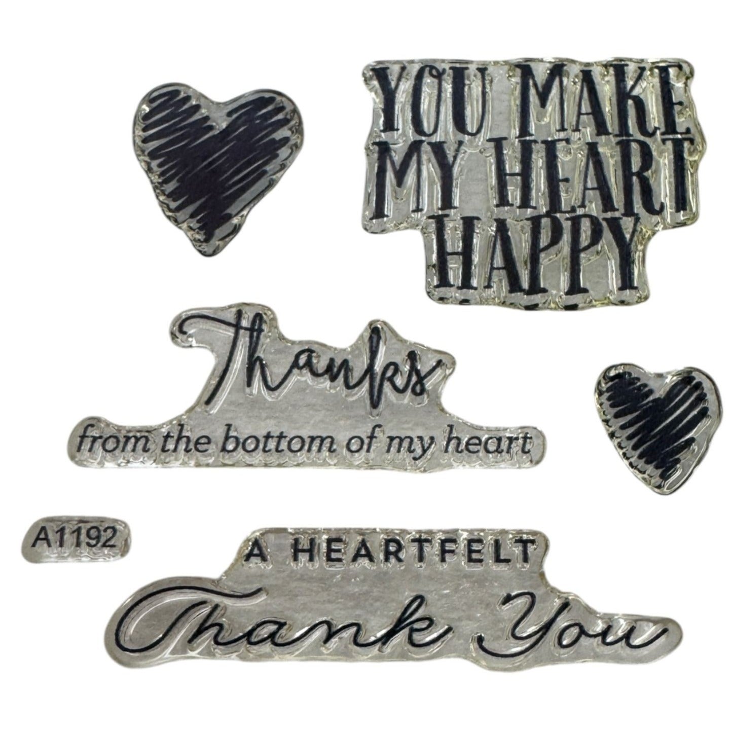 CTMH My Acrylix Acrylic Stamp Set Happy Heart Sentiments Heartfelt Thanks Words