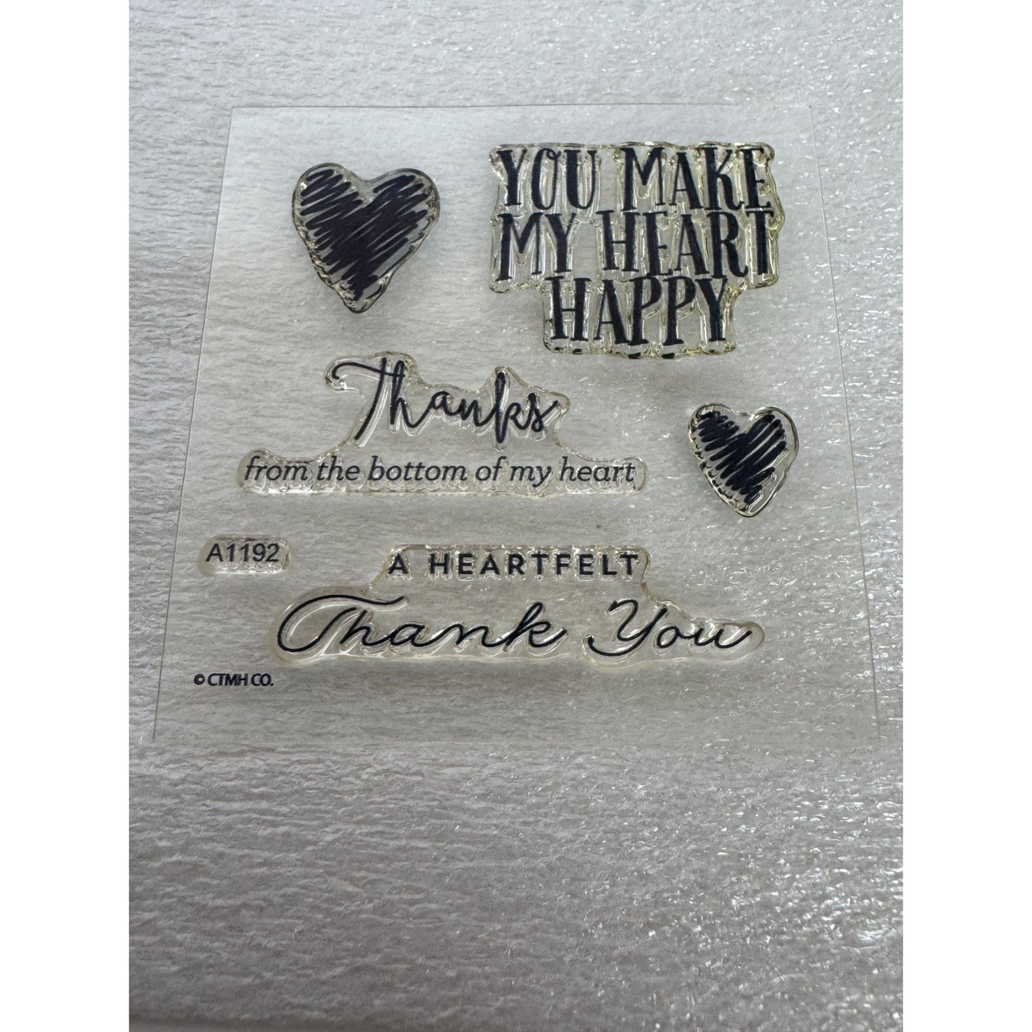 CTMH My Acrylix Acrylic Stamp Set Happy Heart Sentiments Heartfelt Thanks Words