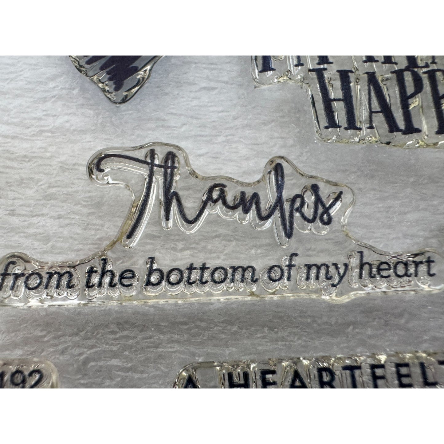 CTMH My Acrylix Acrylic Stamp Set Happy Heart Sentiments Heartfelt Thanks Words