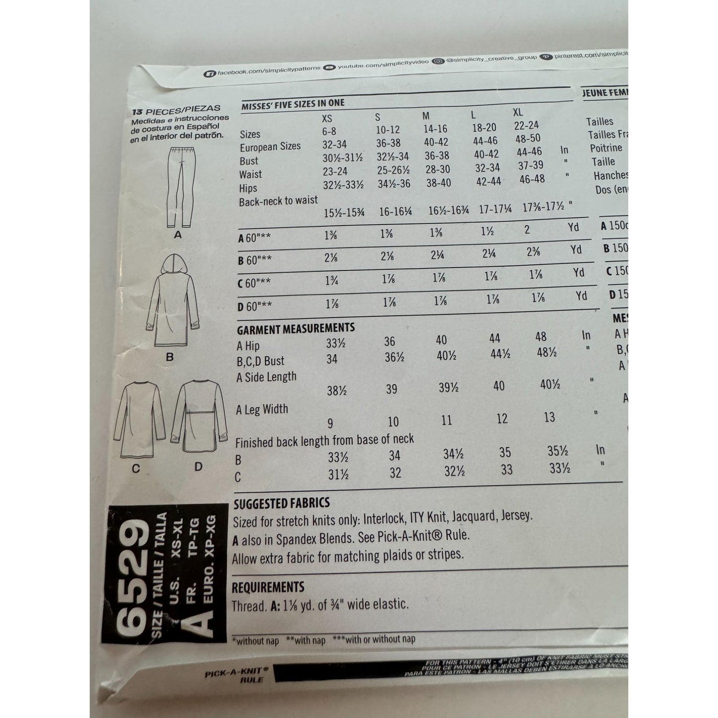 New Look Sewing Pattern 6529 Size XS-XL 6-24 Athletic Tops Leggings Uncut Easy