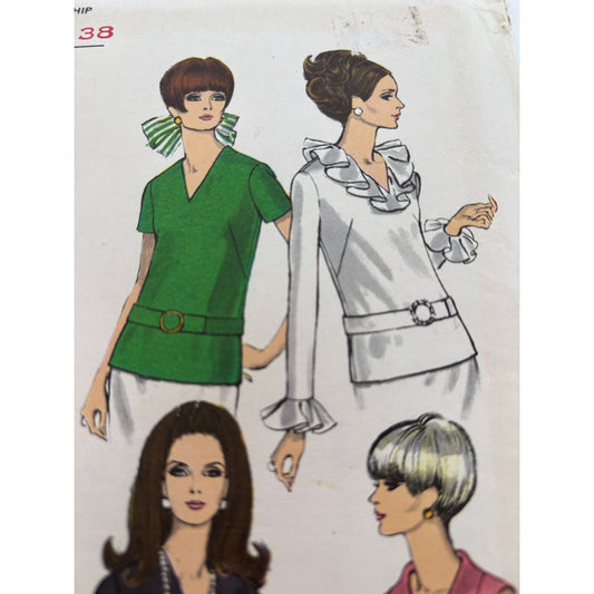 Vogue Sewing Pattern 7403 Misses Blouse Shirt Top Work Evening 1960s 14 Uncut