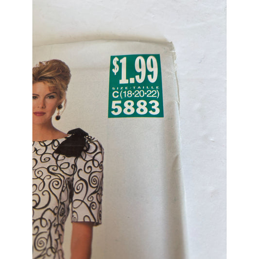 Butterick Sewing Pattern 5883 Sheath Dress Modest Easy Career 18 20 22 Uncut